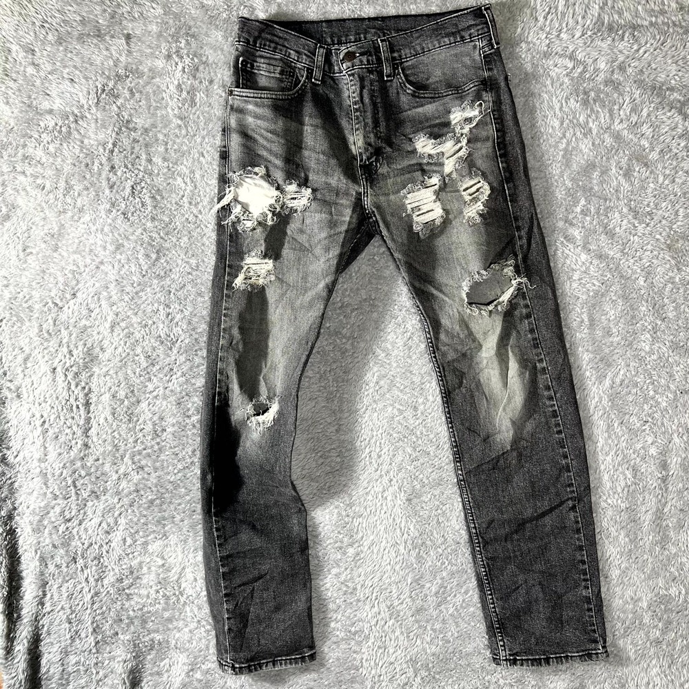 Levi's 505 Regular Fit Jeans Men 31x30 Gray Denim Cotton Distressed Straight Leg